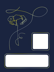 Postcard with flower in the style of linart, two frames with rounded corners on dark blue background