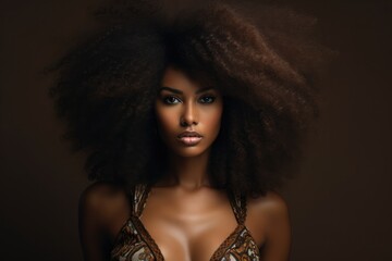 African beautiful woman portrait curly haired young model with dark skin