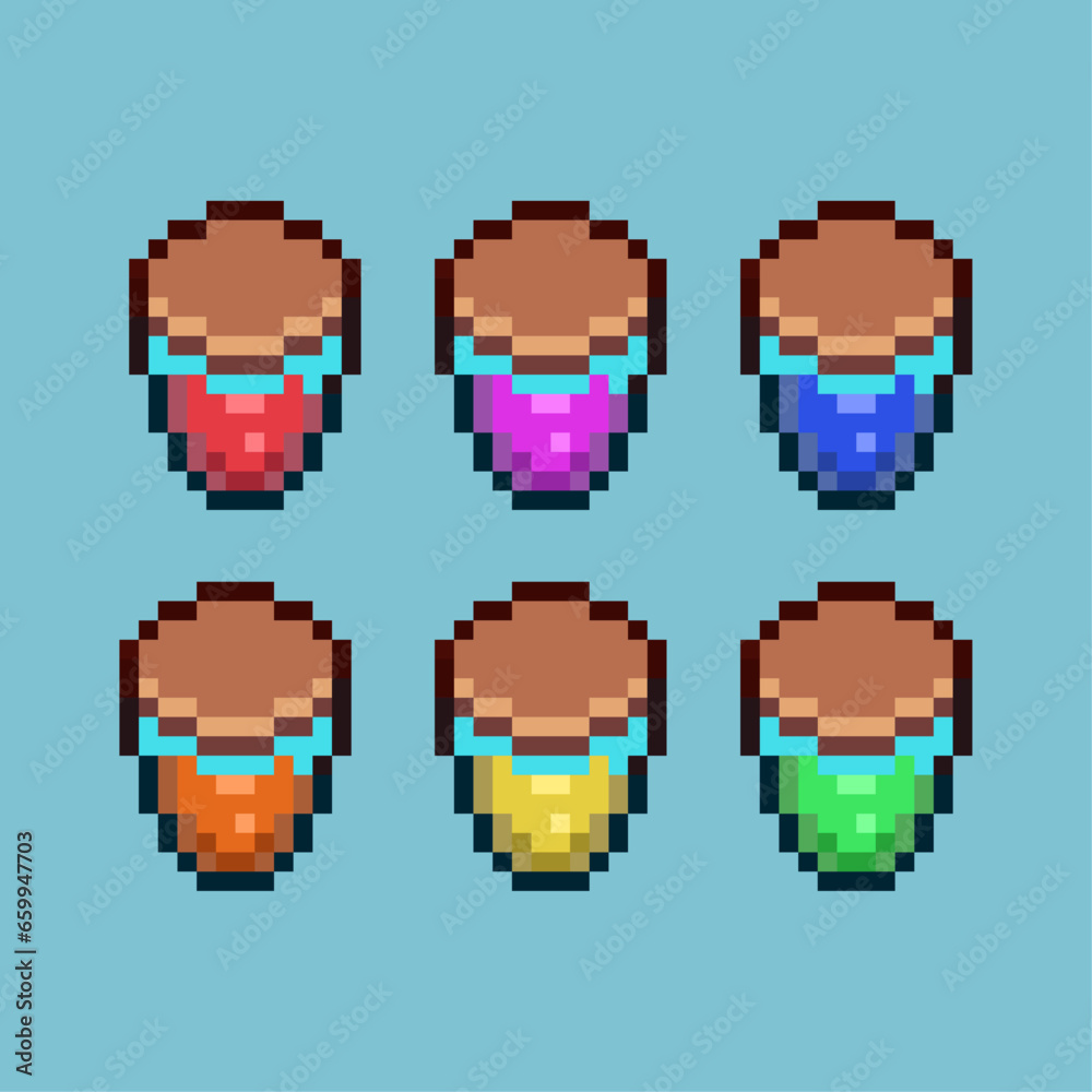 Poster pixel art sets of with jar food variation color item asset. simple bits of jar glass for food on pix