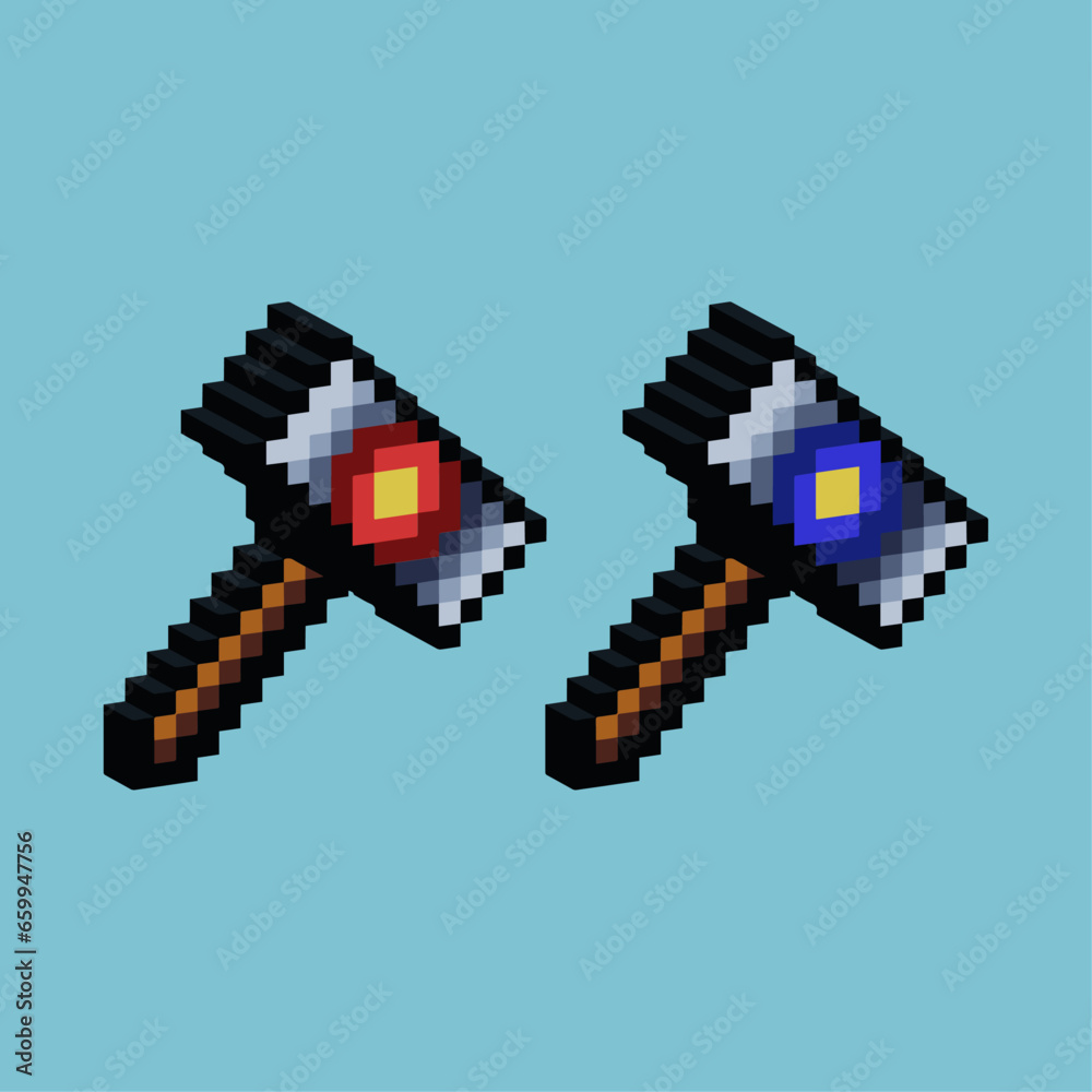 Poster isometric pixel art 3d of hammer for items asset. hammer on pixelated style.8bits perfect for game a