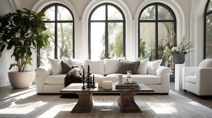 Scandinavian interior design of modern spacious living room