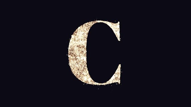 This video features an English alphabet letter "C"  as a logo, with golden and white particles emanating from it, creating a rich and exciting effect.