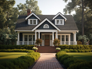 Timeless classic house exterior and room decor. AI Generation.