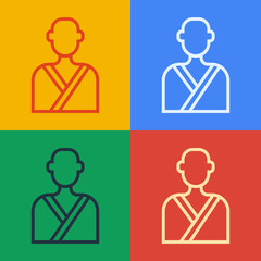 Pop art line Man in the sauna icon isolated on color background. Vector