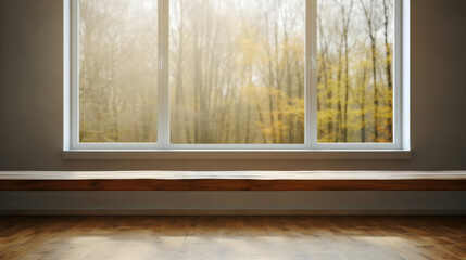 A serene blank window with an indoor landscape, inviting a view to a tranquil world within. Generative AI.