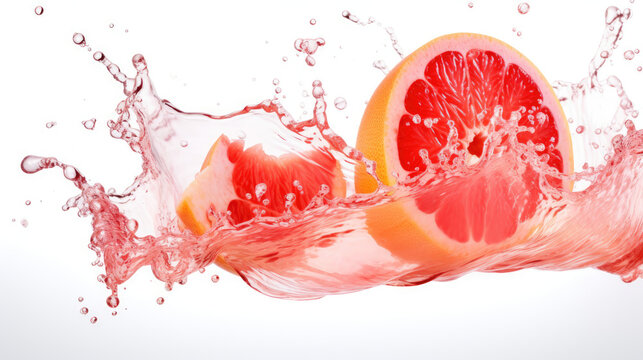 red splash with grapefruit isolated on white background