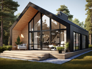 Loft house exterior boasting an industrial design. AI Generation.