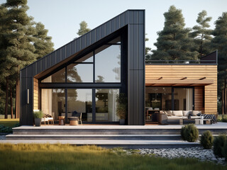 Chic loft house exterior with a touch of sophistication. AI Generation.