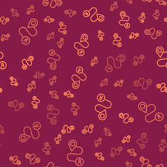 Brown line Route location icon isolated seamless pattern on red background. Map pointer sign. Concept of path or road. GPS navigator. Vector