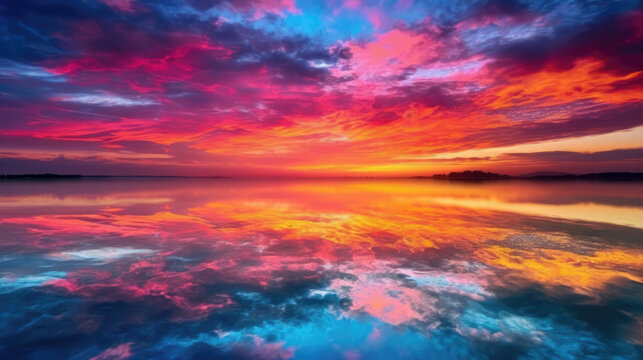 A mesmerizing and vibrant sunset paints the sky with a breathtaking palette of colors, creating a truly enchanting natural masterpiece © STOCK-AI