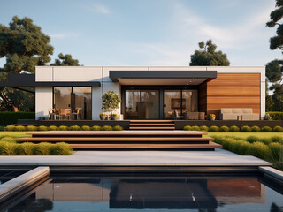 A blend of nature and modern house exterior. AI Generation.