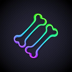 Glowing neon line Dog bone icon isolated on black background. Pets food symbol. Vector