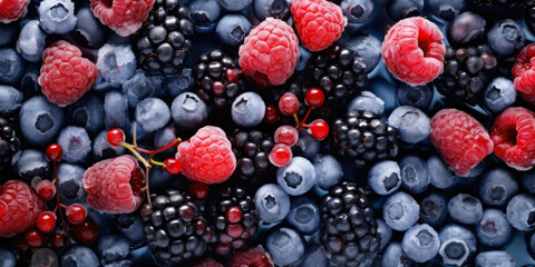 Frozen Raspberries Blackberries And Blueberries With Pieces Of Ice And Frost Created Using...