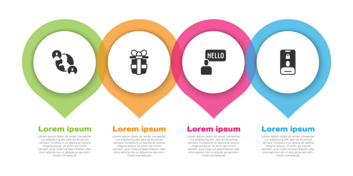 Set BFF or best friends forever, Gift box, Acquaintance and Incoming call on mobile. Business infographic template. Vector