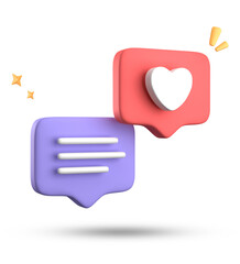 3d rendering of speech bubble with notification icons, 3D pastel pink purple chat icon set. Set of 3d speak bubble.