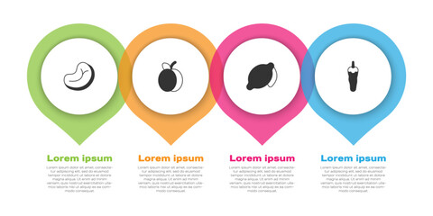 Set Steak meat, Plum fruit, Lemon and Hot chili pepper. Business infographic template. Vector