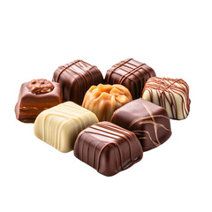 pralines in the shape of a heart isolated on a white background, ai generated