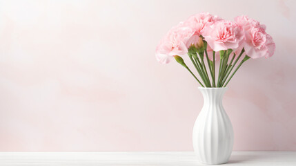 Obraz na płótnie Canvas Pink carnations and a fluted pastel vase