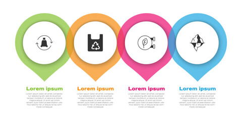 Set Garbage bag with recycle, Shopping, Eco shop and Iceberg. Business infographic template. Vector