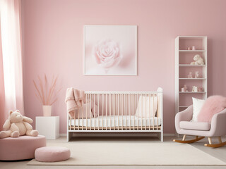 A pink nursery room filled with delightful furniture and decor. AI Generation.