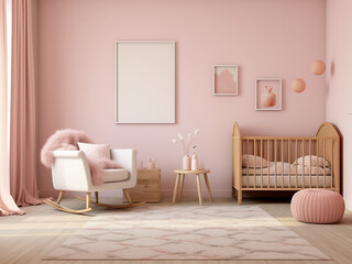 A pink nursery room showcasing stylish interior design. AI Generation.