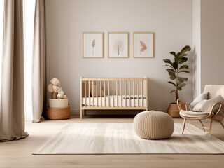 Minimalism nursery room showcasing elegant interior. AI Generation.