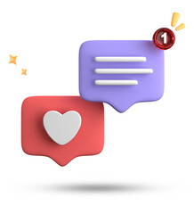 3d rendering of speech bubble with notification icons, 3D pastel pink purple chat icon set. Set of 3d speak bubble.
