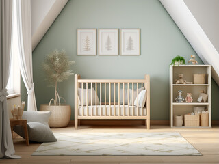 Discover a cozy Provence nursery room with lovely furniture. AI Generation.