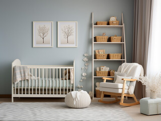 Delight in the interior of a Provence nursery room. AI Generation.