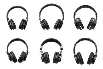 Set of black headphones isolated on transparent background cutout. Generative AI. - obrazy, fototapety, plakaty