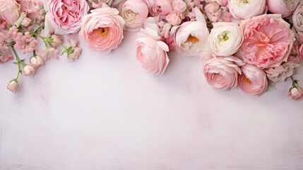 Pink fresh rose and ranunculus flowers - obrazy, fototapety, plakaty