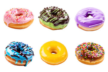 Set of doughnut isolated on transparent background cutout. Generative AI.