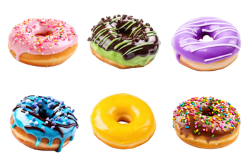Set of doughnut isolated on transparent background cutout. Generative AI.