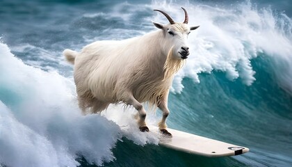 Himalayan Mountain goat surfing in Hawaii vacation  - obrazy, fototapety, plakaty