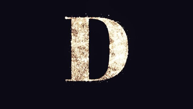 This video features an English alphabet letter "D"  as a logo, with golden and white particles emanating from it, creating a rich and exciting effect.