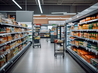 A trendy grey supermarket with captivating design. AI Generation.