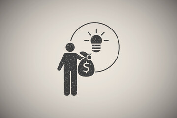 Investor, investing, idea icon vector illustration in stamp style