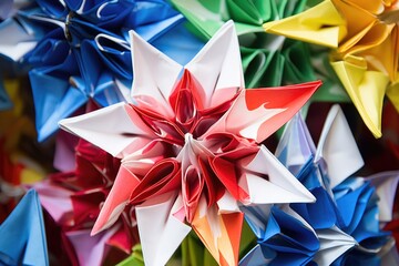 colorful origami paper folded into cranes