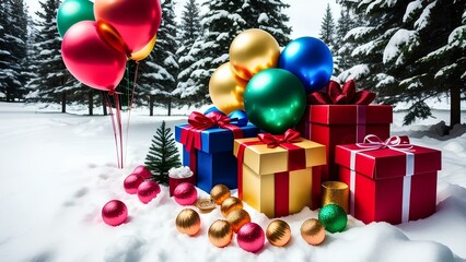 Fototapeta na wymiar Christmas tree and gift boxes