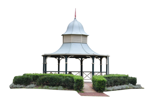Cutout of an isolated wooden gazebo in a public park with the transparent png