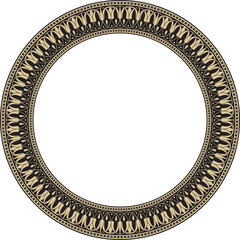 Vector gold and black round classic Greek meander ornament. Pattern, circle of Ancient Greece. Border, frame, ring of the Roman Empire..