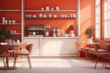Papier Peint photo Brique minimalistic coffee shop with nice landscape