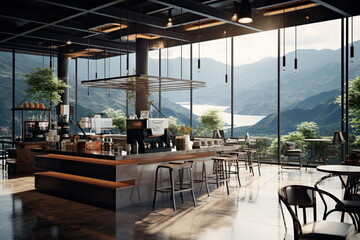 modern coffee shop with nice landscape