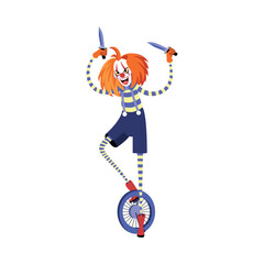 Evil Clown Character of Hallowen Isolated Retro Cartoon Vector