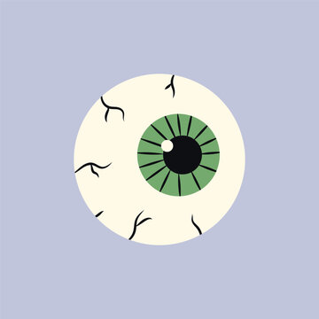 Cartoon Halloween green eyeball. Halloween human or zombie eye icon, element for design. Vector stock illustration, isolated element.