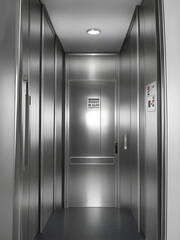 Puerta de un ascensor de acero plateado. Vista de frente.  IA Generativa - obrazy, fototapety, plakaty
