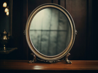 A detailed close-up look at a vintage mirror in a raw and rustic style setting.