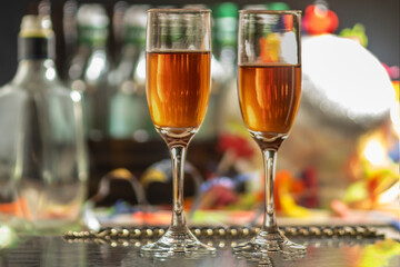 Celebratory toast with champagne. New Year's cards