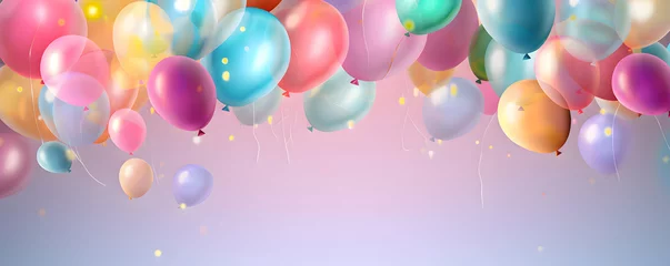 Foto op Canvas Festive rainbow color balloons and confetti background banner celebration theme © Orkidia