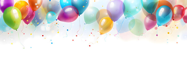 Festive rainbow color balloons and confetti on a white background banner celebration theme